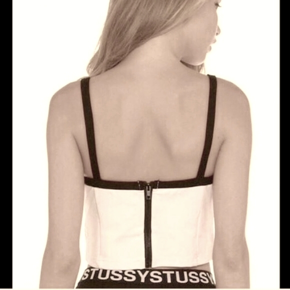 STUSSY Arquette Bustier Grey Black 90s Crop Top - Picture 2 of 3